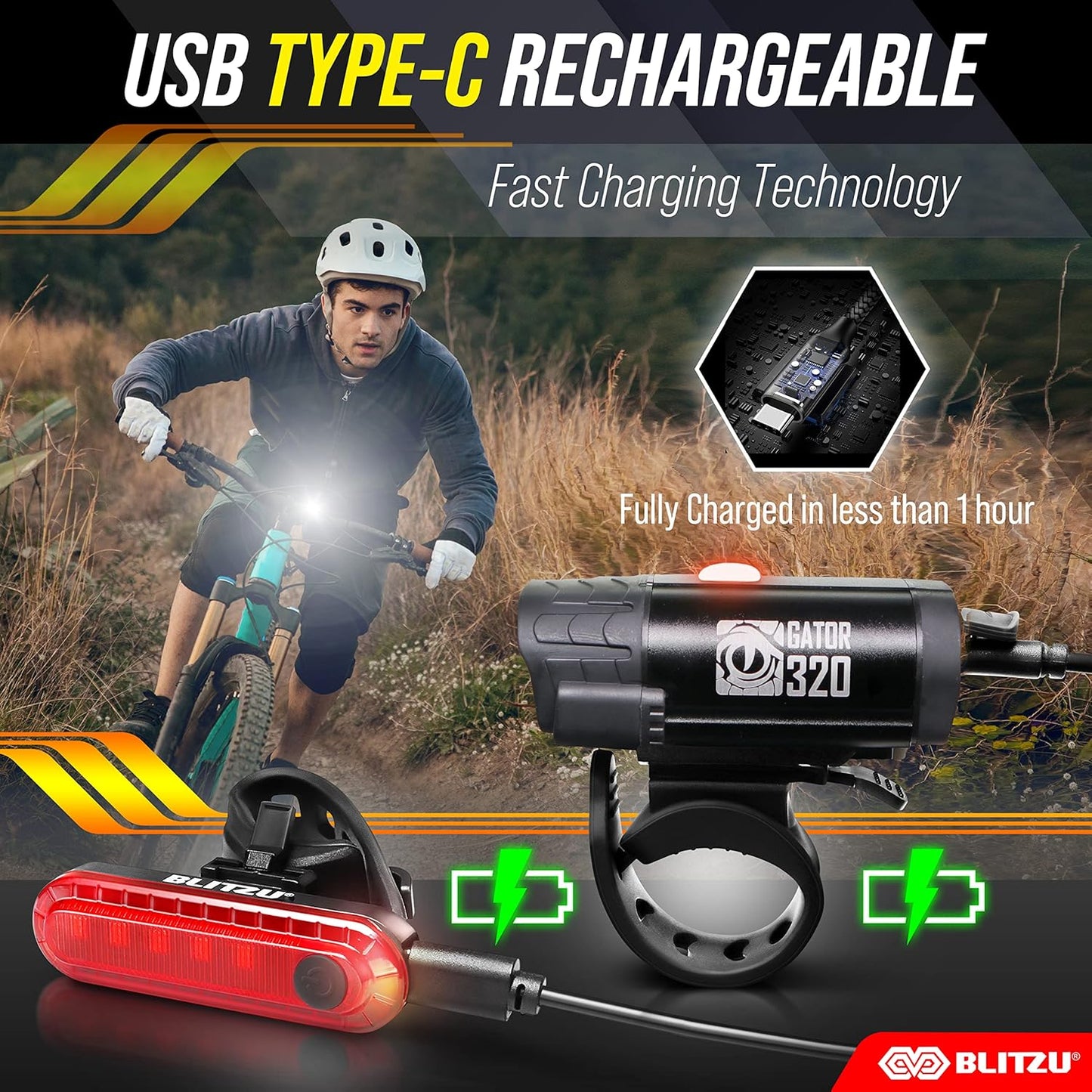 Super Bright USB-C Rechargeable Bike Light Set - Waterproof Front & Rear Safety Lights for Night Riding