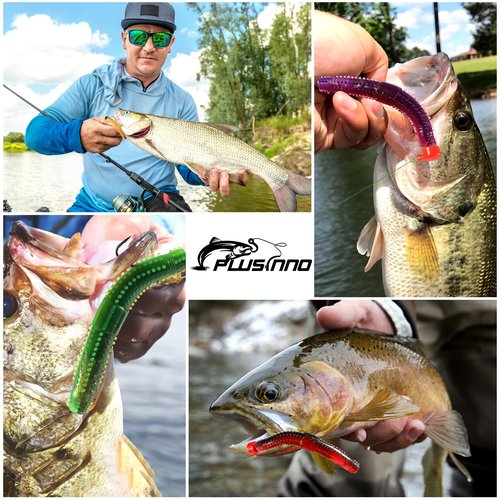 PLUSINNO Ned Worms Bass Fishing Lure Kit, 44PCS Ned Rig Worms Kit with Ring Beads, Soft Plastic Fishing Baits with Ned Rig Jig Heads, Widely for Panfish, Perch, Trout, Pike, Fishing Gifts for Men