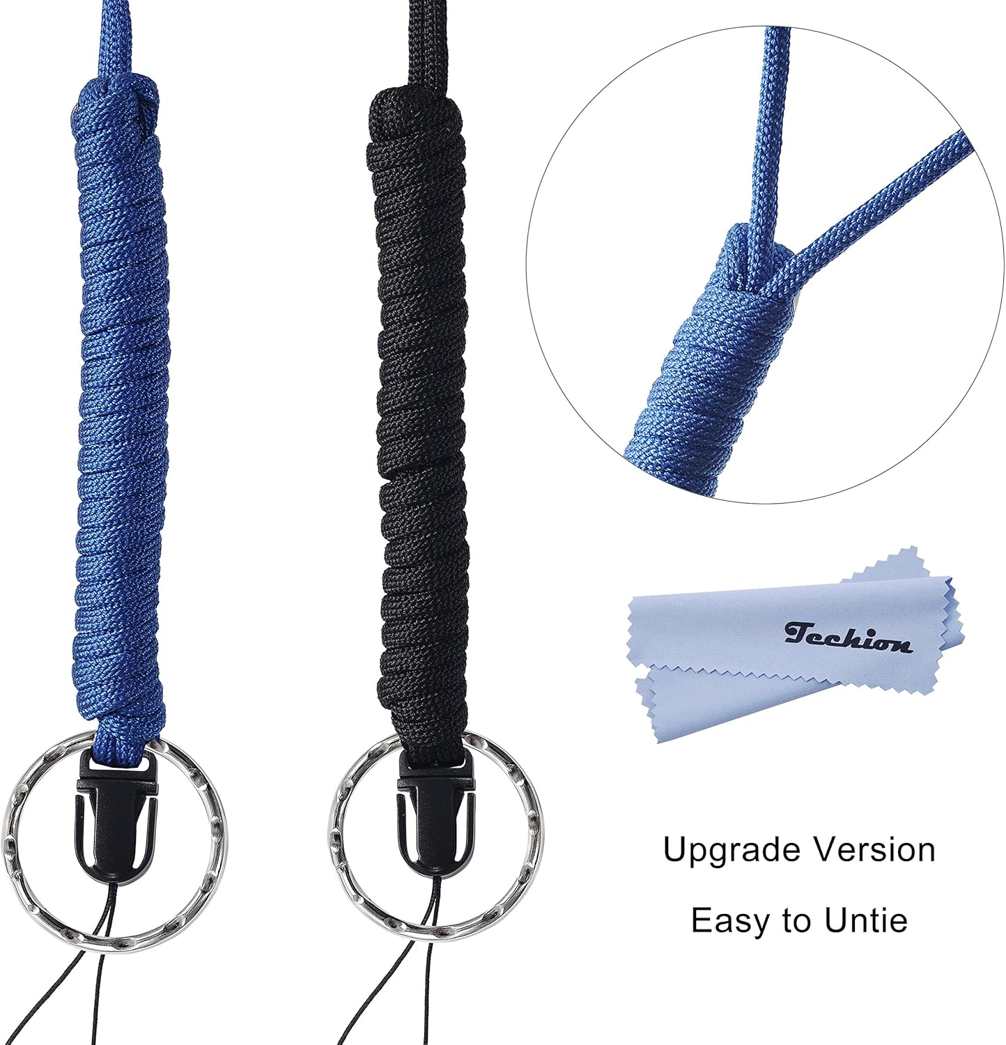 2 PACK 25 Inches Strong Paracord Survival Lanyard with Split Ring & Clip for Keys & ID holders, Phones