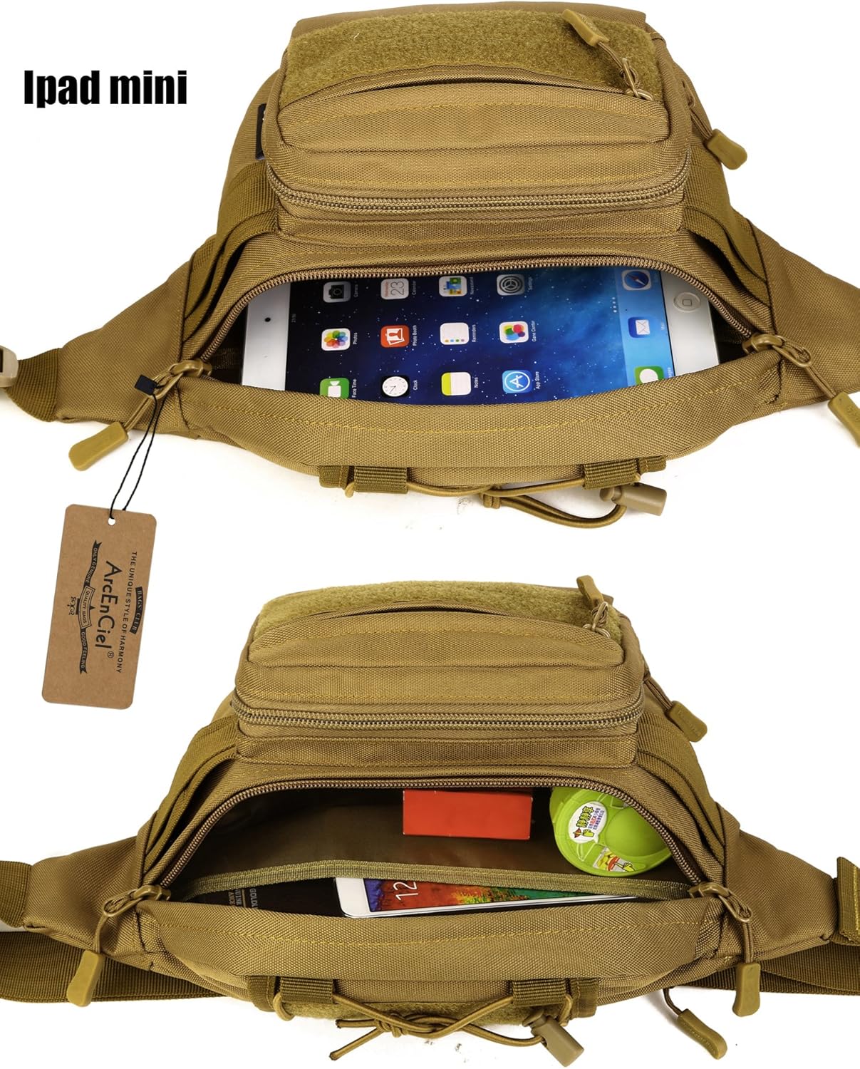 ArcEnCiel Tactical Fanny Pack for Men Waist Bag Military Hip Belt Outdoor Hiking Fishing Bumbag with Patch