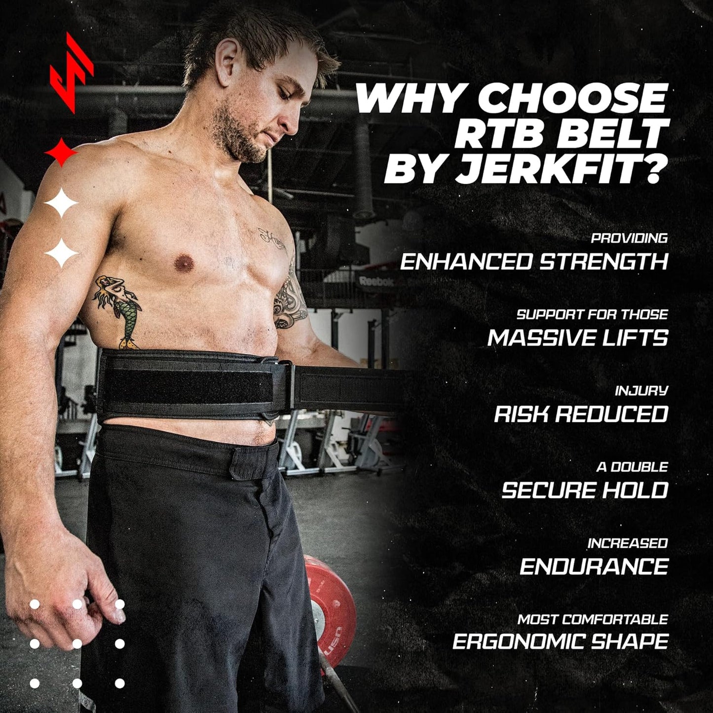 Jerkfit RTB Weight Lifting Belt - Neoprene Weight Belt for Men and Women - Heavy Duty Gym Belt - Deadlift Belt for Powerlifting, Squats, Strength Training, Bodybuilding