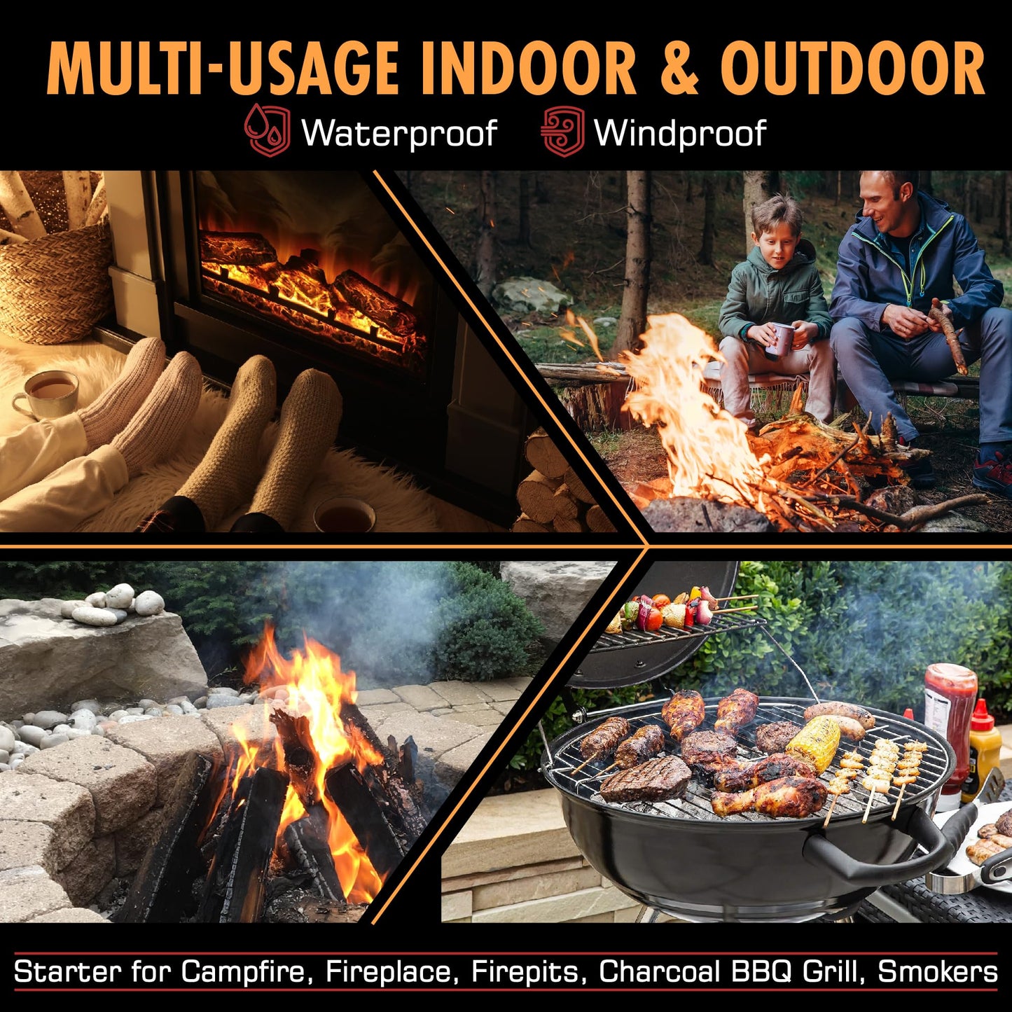 Fireflame Fire Plugs Fire Starter - Quick Instant 100% Waterproof All-Purpose Indoor & Outdoor Firestarter Tinder Tabs, for Emergency Survival, Charcoal Grill - Odorless & Non-Toxic - Total 100 Plugs