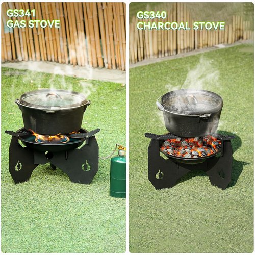 ONLYFIRE Portable Camping Stove with Carry Bag, Detachable Dutch Oven Stand with Foldable Pot Brackets, Outdoor Wood Charcoal Stove for Camping Hiking Picnic Patio Cooking, GS340