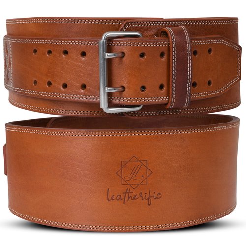 Leatherific | Genuine Leather Weight Lifting Belt | 8 mm Thick, 4" Wide | Heavy duty, Padded, Steel Buckle | For Bodybuilding, Cross Training, Weight Training, Lumbar Support (M(Fits 30"-35"), Pecan