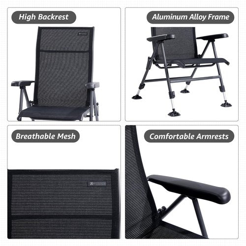 X Strike Folding Camping Chair Support 350 LBS, Outdoor Fishing Chair for Adults Breathable Mesh with Adjustable High Back Support and Leg, Aluminum Frame for Fishing, Camp, Lawn, Patio.