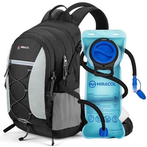MIRACOL Hiking Hydration Backpack Pack - 18L Water Backpack with 2.5L Bladder - Insulated Hydration Daypack for Women Men Black