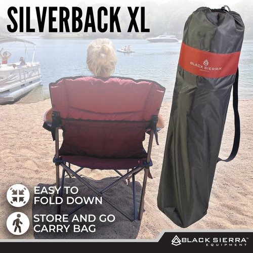 Black Sierra Oversize XL Camping Chair Supports 500 lbs, Padded Folding Outdoor Chair w/ 2 Cupholders and Carrybag, Heavy Duty Portable Collapsible Camp Chair Perfect for Sports, RV, Lawn, Beach