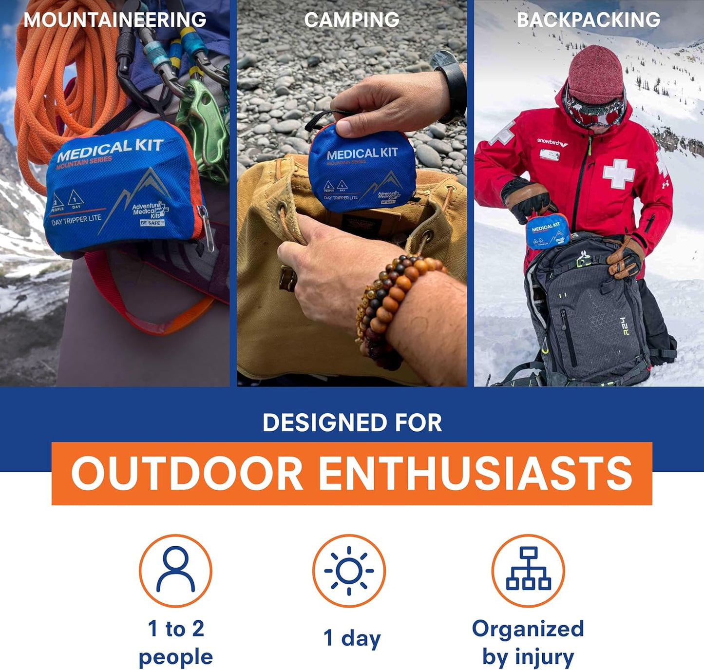 Adventure Medical Kits Mountain Series Medical Kit - Day Tripper Lite - Emergency Medical First Aid Kit - For 2 People for 1 Day - Comes with Bandages, Medication & More - 59 Pieces