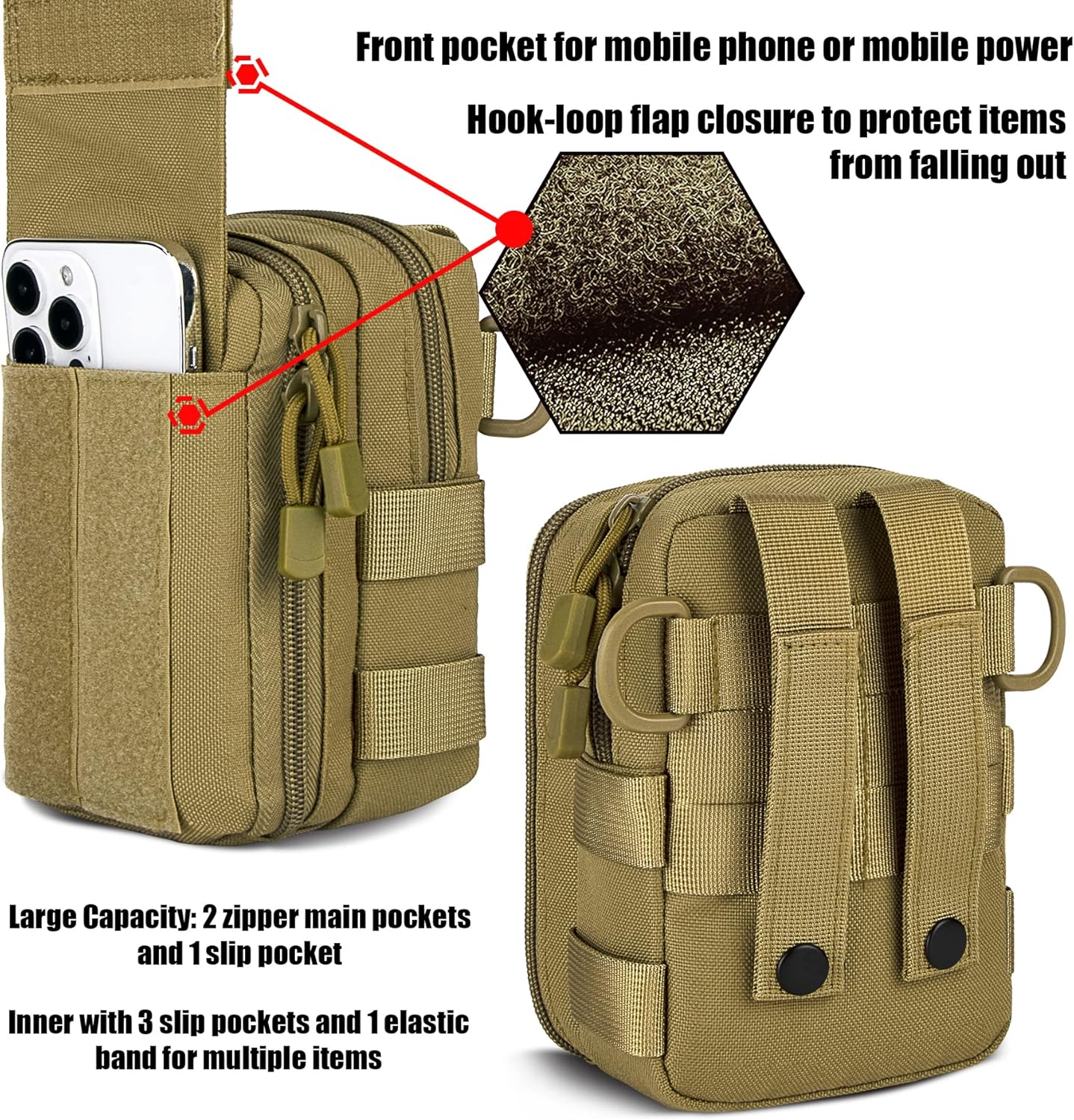 IronSeals Multipurpose Tactical Nylon Molle Utility EDC Pouch Waist Pack Detachable Strap with Flag Patch for iPhone 15 Pro Max/15 Pro/15/14 Plus/14 Pro Max/13 Pro Max/12 Pro Max/11 Pro Max