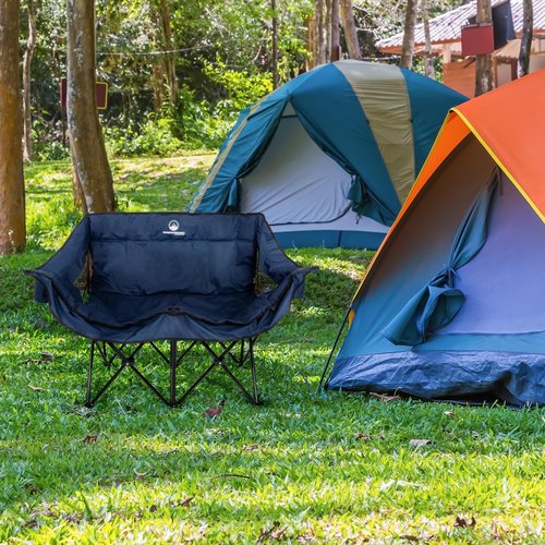 Double Camping Chair - Foldable Portable Couch with 2 Cupholders and Padded Seats - Two-Person Camp Chair with Carrying Bag by Wakeman Outdoor (Blue)