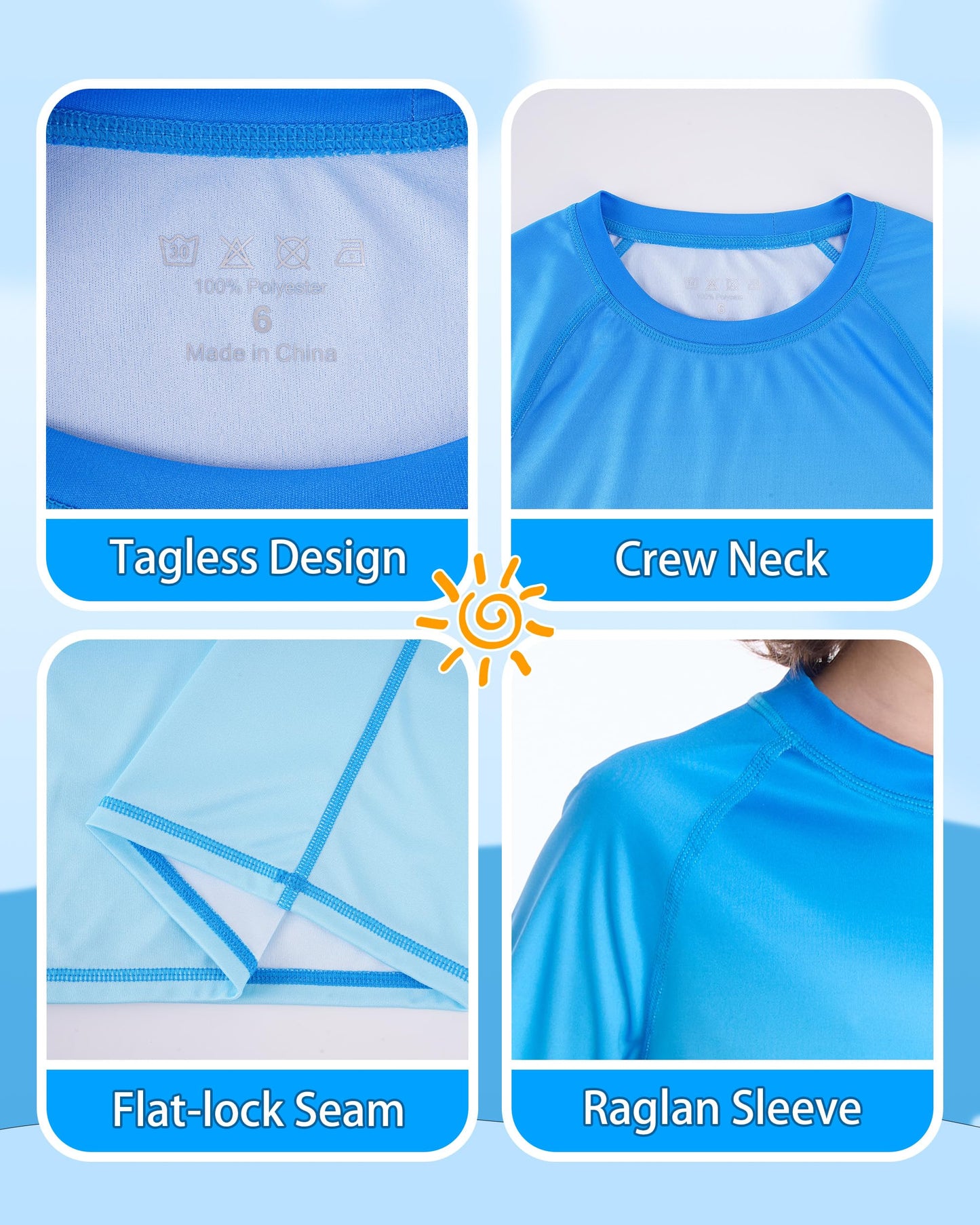 DRONIRING Boys' Rash Guard Long Sleeve, UPF 50+ Swim Shirt for Boys Kids Youth, UV Sun Protection Water Shirts for Beach Surf