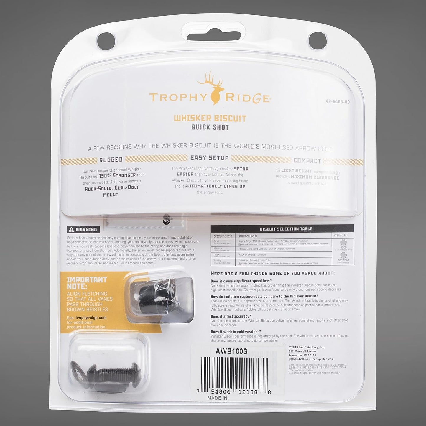 Trophy Ridge Quick Shot Whisker Biscuit Archery Arrow Rest