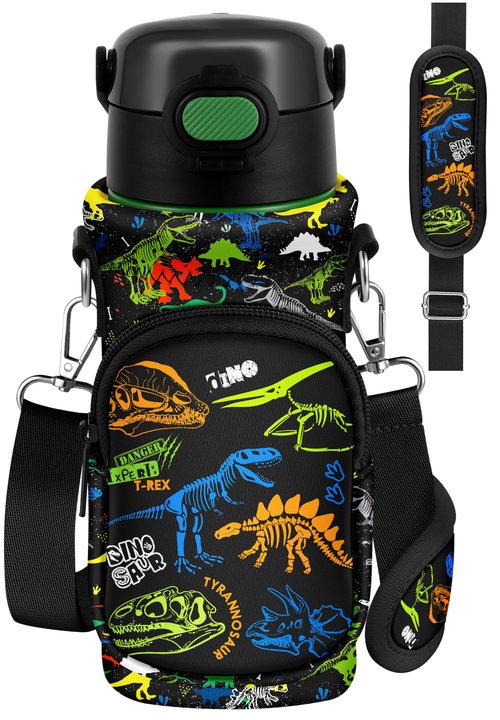 Miss Adola Water Bottle Carrier with Strap - Cute Cartoon Insulated Water Bottle Carrier Bag with Pocket Neoprene Bottle Holder Bag for 14/16/18/20 oz Stainless Glass Bottles Sleeve, Dinosaur Bone