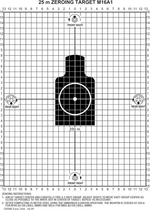 M16A1 25 Meter Zeroing Target On EZ Peel Notepad