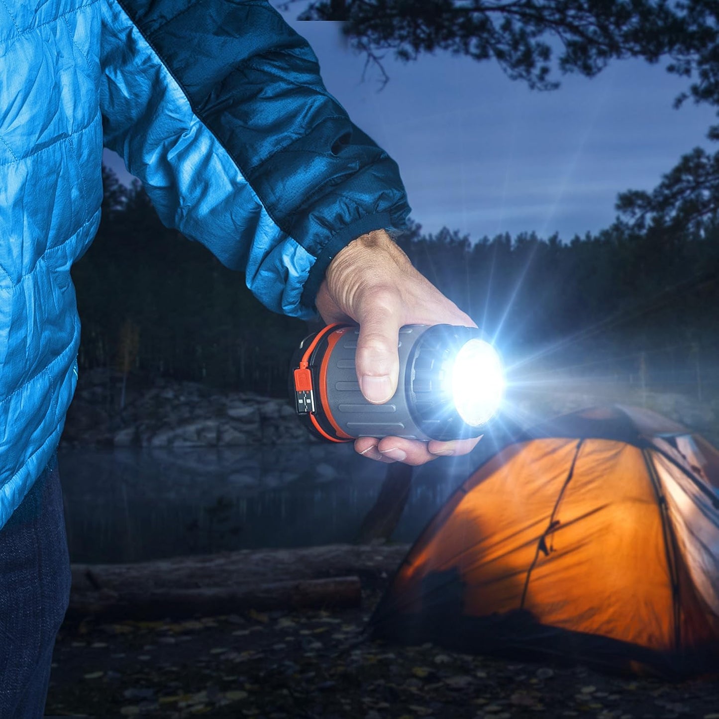 WAGAN EL4304 LED Camping Collapsible Lantern USB Rechargeable 240LM Flashlight Hanging Hooks Magnetic Base for Emergency Outdoor Hiking Home and Car