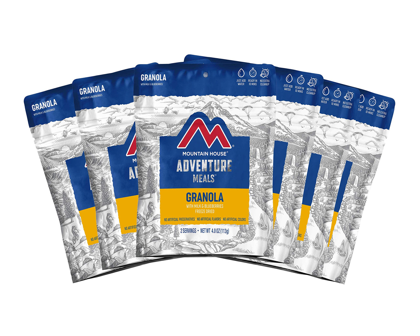 Mountain House Biscuits & Gravy and Granola with Milk & Blueberries Freeze Dried Backpacking & Camping Food Bundle (6-Pack)