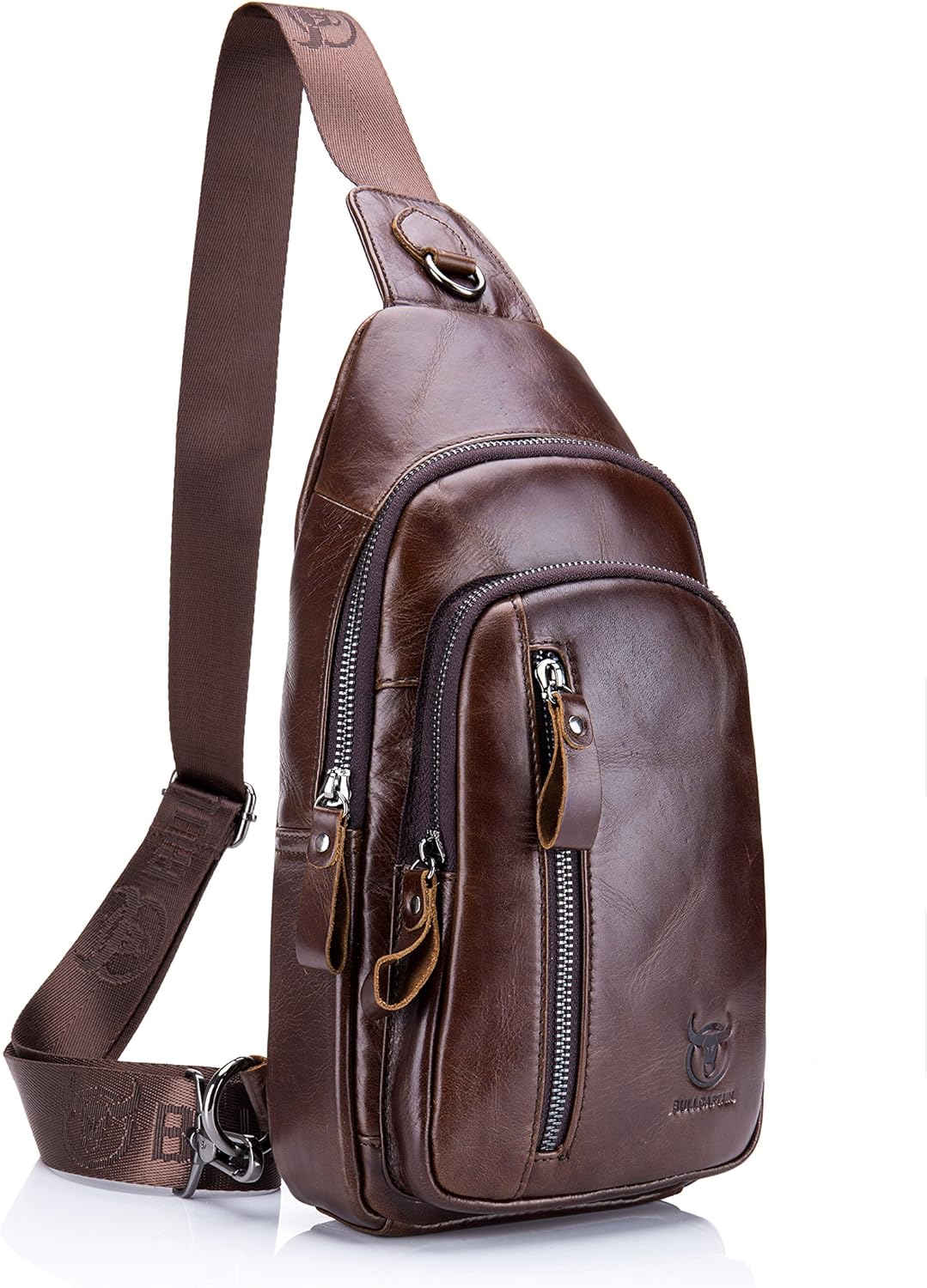 Sling Bag, Leather Chest Bag Crossbody Shoulder Business Backpack Outdoor Coffee
