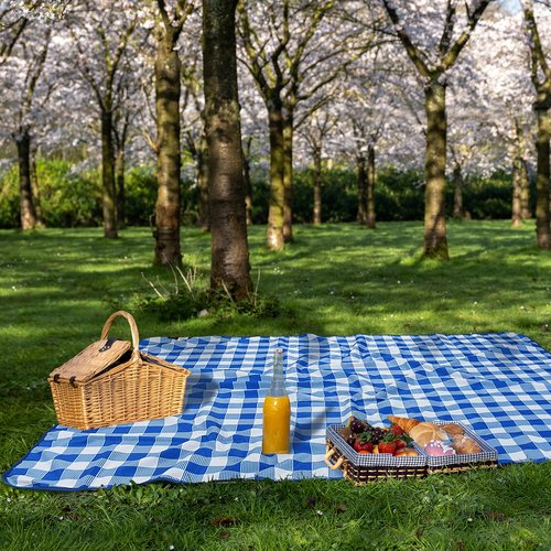 Tirrinia 60"x 80" Picnic Waterproof Outdoor Blanket, Blue Plaid Table Cloth Covers for Dining, Camping, Outdoor, Foldable Camping Blanket for Travel Family Concerts