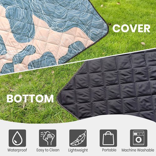 sheelokhwui Waterproof Outdoor Blanket, 79" x 55" Large Packable Picnic Blankets, Foldable Picnic Mat for Park, Lawn, Grass, Beach, Concert (Abstract Line)