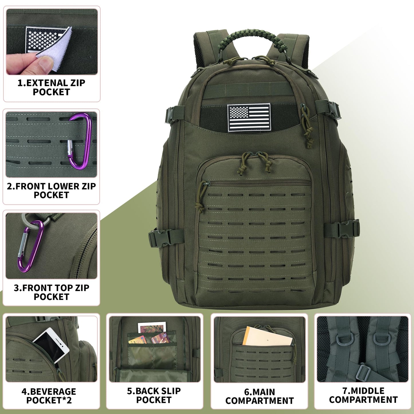 30L Hiking Backpack Lightweight Outdoor Daypack Camping Backpack Outdoor Travel Daypack Day Pack for Man Woman (Army Green)