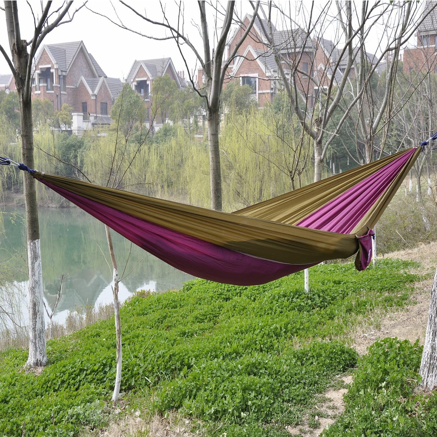 Portable Nylon Fabric Travel Camping Hammock Light Blue/Blue