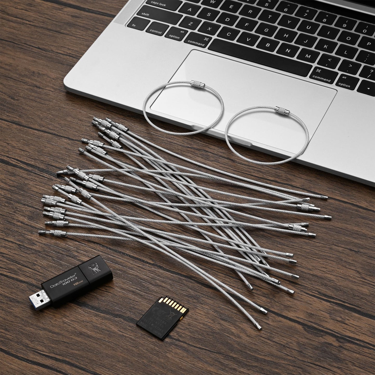 7.8 Inch Silver Wire Keychain Cable,Large Nylon Coated Stainless Steel Key Ring Loop Holder,2mm Heavy Duty,20PCS