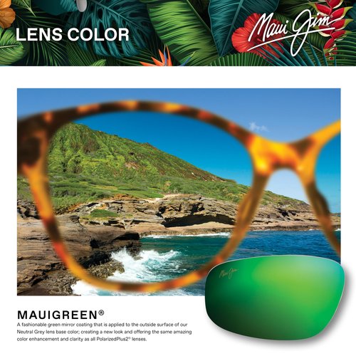 Maui Jim Lanakila Rectangle Sunglasses, Matte Trans Green/Mauigreen Polarized, Large