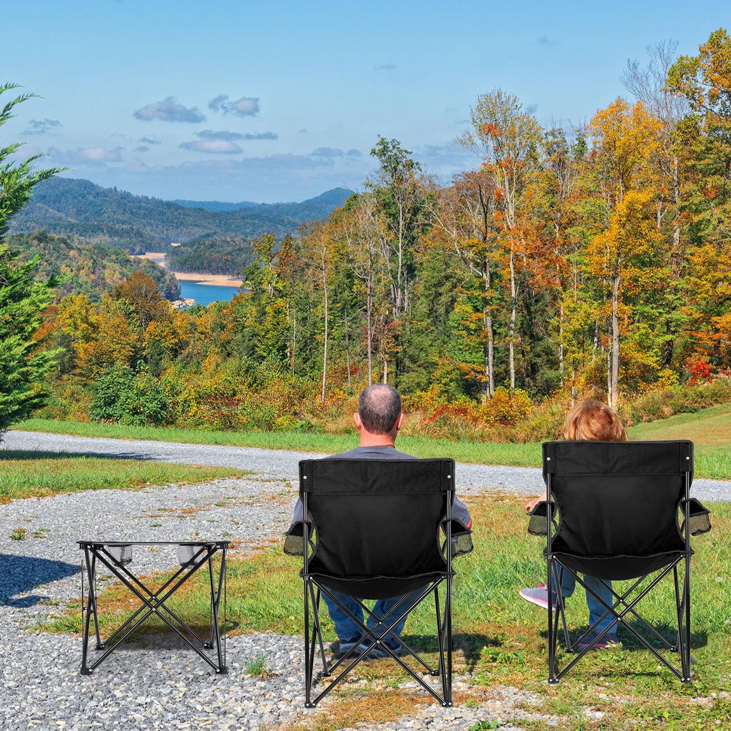 Leonyo 2 Pack Camping Chairs for Adults, Lawn Chairs with Table, Heavy Duty Folding Chairs for Outside Oversized & Comfy Sports Chair for Adults Fishing, Beach, Patio, Hiking, Lawn, Travel - Black