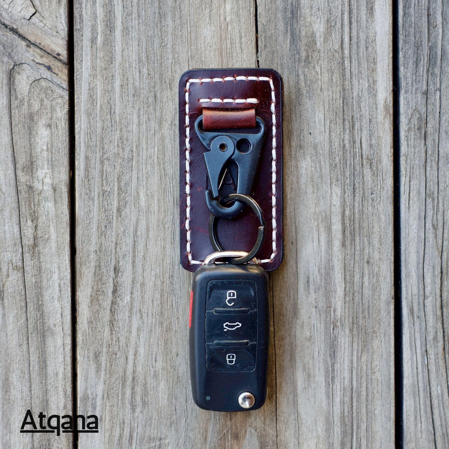 Atqana Leather Belt Key Holder (Premium Leather) - Handmade EDC Keychain Clip for Belt with Heavy Duty Key Fob Holder and D Ring (Extra Dark Brown)