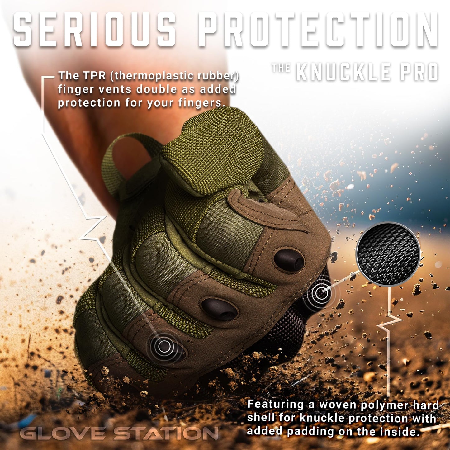 Glove Station Gloves for Men – Touchscreen Utility Gear with Hard Knuckle Protection Used in Motorcycle, Airsoft, & Outdoor Work Green - Hard Knuckle XX-Large