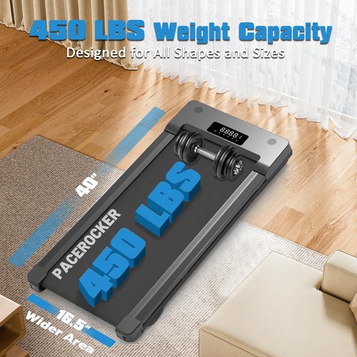 PACEROCKER Walking Pad Treadmill with 12% 9-Level Auto Incline, 450 lbs Capacity Bluetooth Speaker Under Desk Treadmills for Home Hiking, 5 MPH, Black