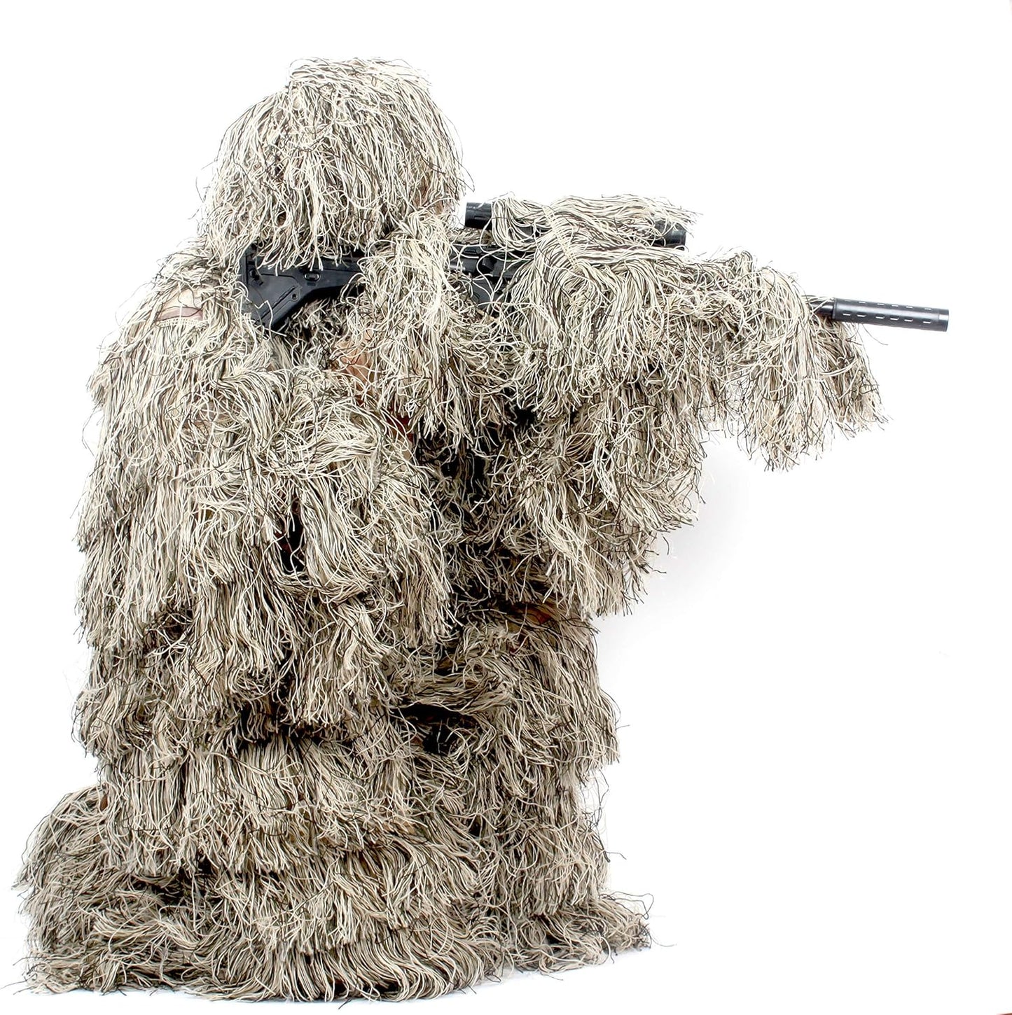 AUSCAMOTEK Ghillie Suit for Men Gilly Suit for Hunting Halloween Costume Airsoft Paintball Hood Rifle Wrap Included