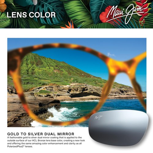 Maui Jim Women's Lychee Polarized Cat Eye Sunglasses, Black Gloss/Dual Mirror Silver to Black, Medium
