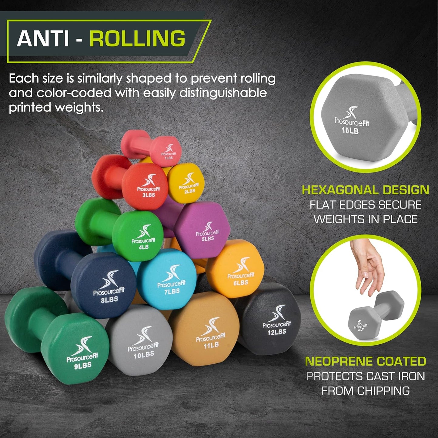 ProsourceFit Neoprene Dumbbell Coated for Non-Slip Grip, 10 lb