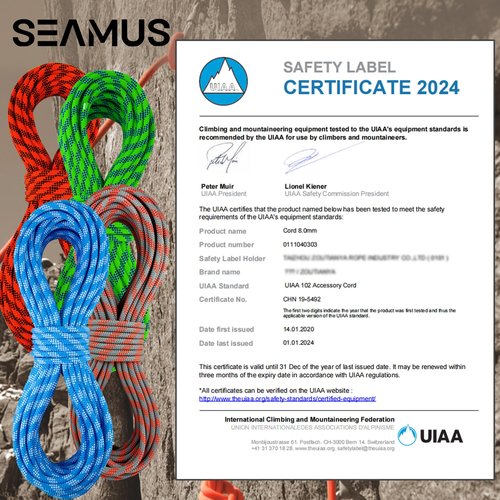 SEAMUS 8mm Prusik Accessory Cord 6M (20ft) UIAA Rock Climbing Rope 14Kn High Tensile Strength Rock Climbing Accessories Cord Double Braid Nylon Cord for Mountain Tree Climbing,Fire Rescue