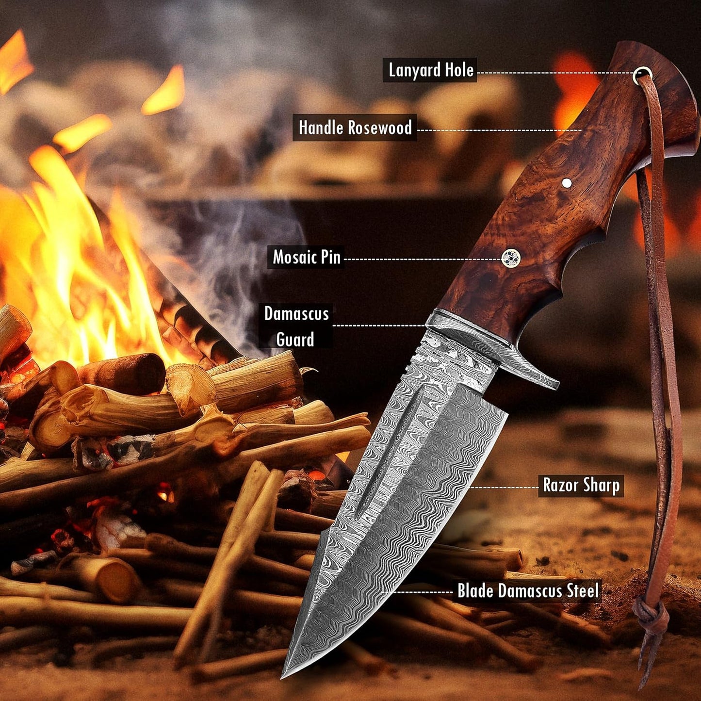 Poshland TR-1168 Custom Handmade Damascus Steel 10 Inches Tracker Knife - Perfect Grip Black Micarta Handle