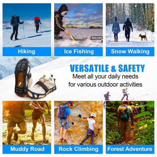 Ice Cleats for Shoes and Boots Walk Traction Crampons Anti Slip 24 Studs Ice Snow Grippers for Women Men Kids Winter Hiking Climbing Fishing Gear