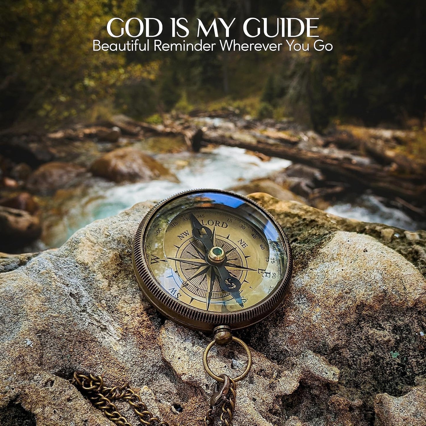 God is My Guide Brass Compass Gift with Display Box - Engraved Scripture Prayer Compass Religious Gift for Men & Women - Baptism, Confirmation, Communion Compass for Boys Graduation Gift