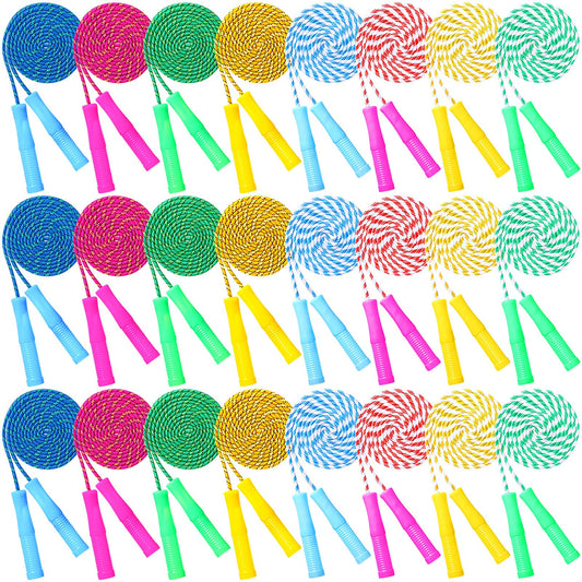 Aoriher 24 pcs 7. 87 ft Back to School Cotton Colorful Jump Rope for Kid Toddler Bulk Adjustable Length Stripe Skipping Rope with Plastic Handle for Outdoor Exercise Fitness Equipment Workout