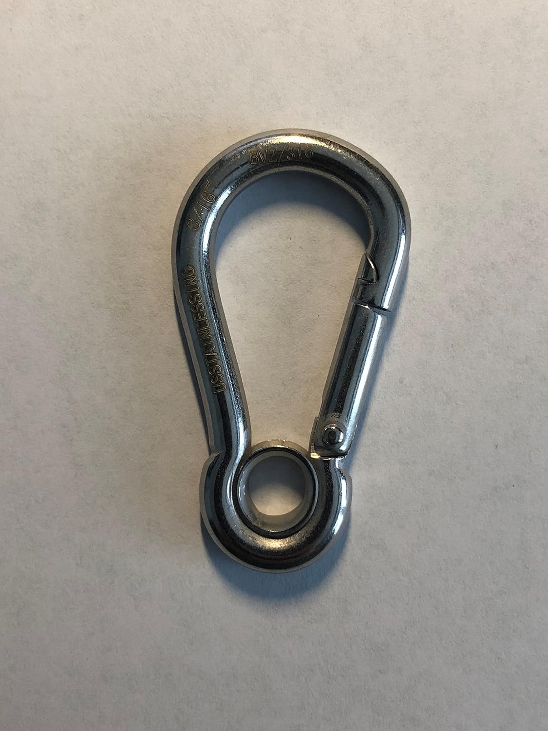 US Stainless 4 Pieces Stainless Steel 316 Spring Hook with Eyelet Carabiner 3/16" (5mm) Marine Grade