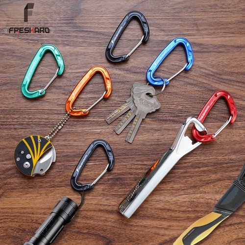 FresKaro 3pcs 25KN Climbing Carabiners with 5pcs Small Size Wiregate Carabiners for Keychain, Backpack, Hiking, Camping etc., Black Color