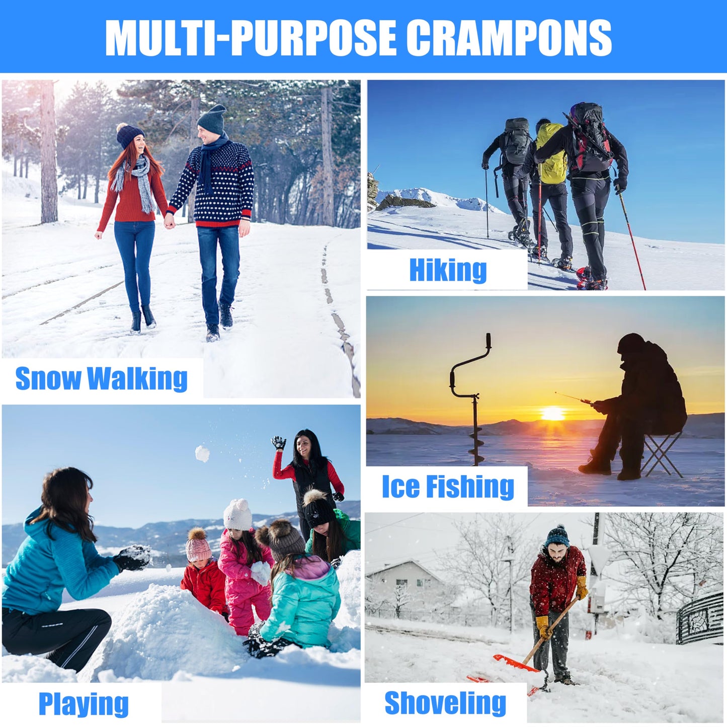 Ice Cleats Crampons for Shoes and Boots Non Slip Ice Grippers 9 Studs Snow Traction Cleat Crampons for Hiking Boots Women Men Winter Walking Hiking Ice Fishing Gear