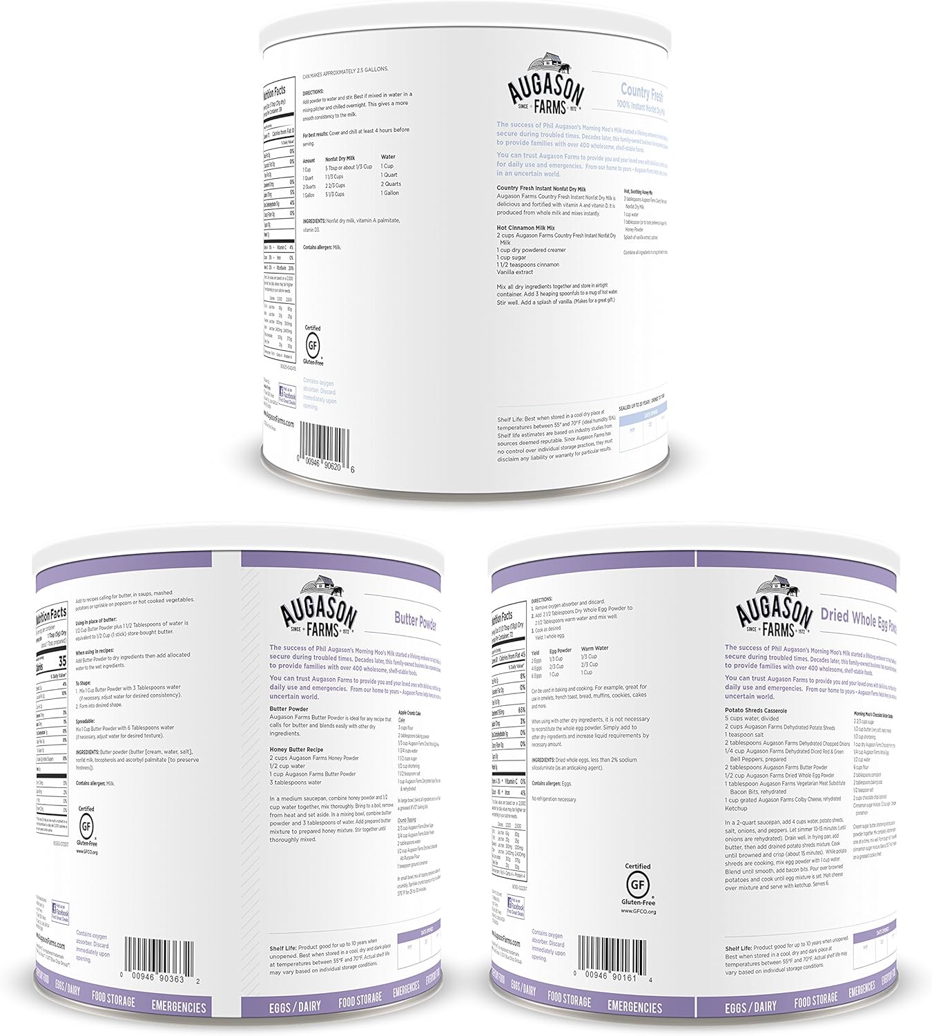 Augason Farms Dairy and Egg Combo No. 10 Can 3-Pack