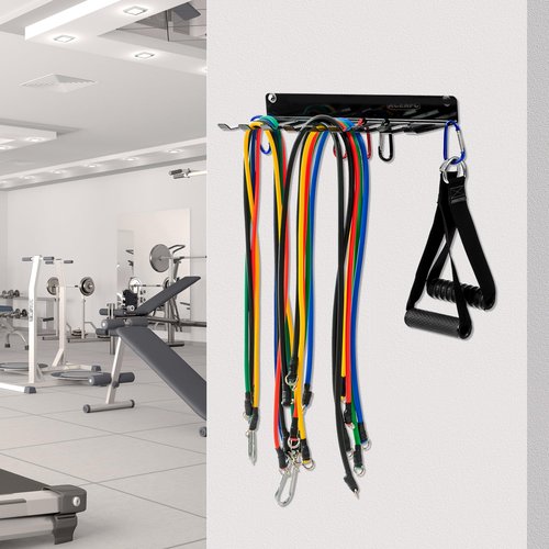 Wall-Mounted Gym Organizer, Barbell Holder Wall Mount, Resistance Band Storage Rack, Home Gym Accessories Holder (2mm)