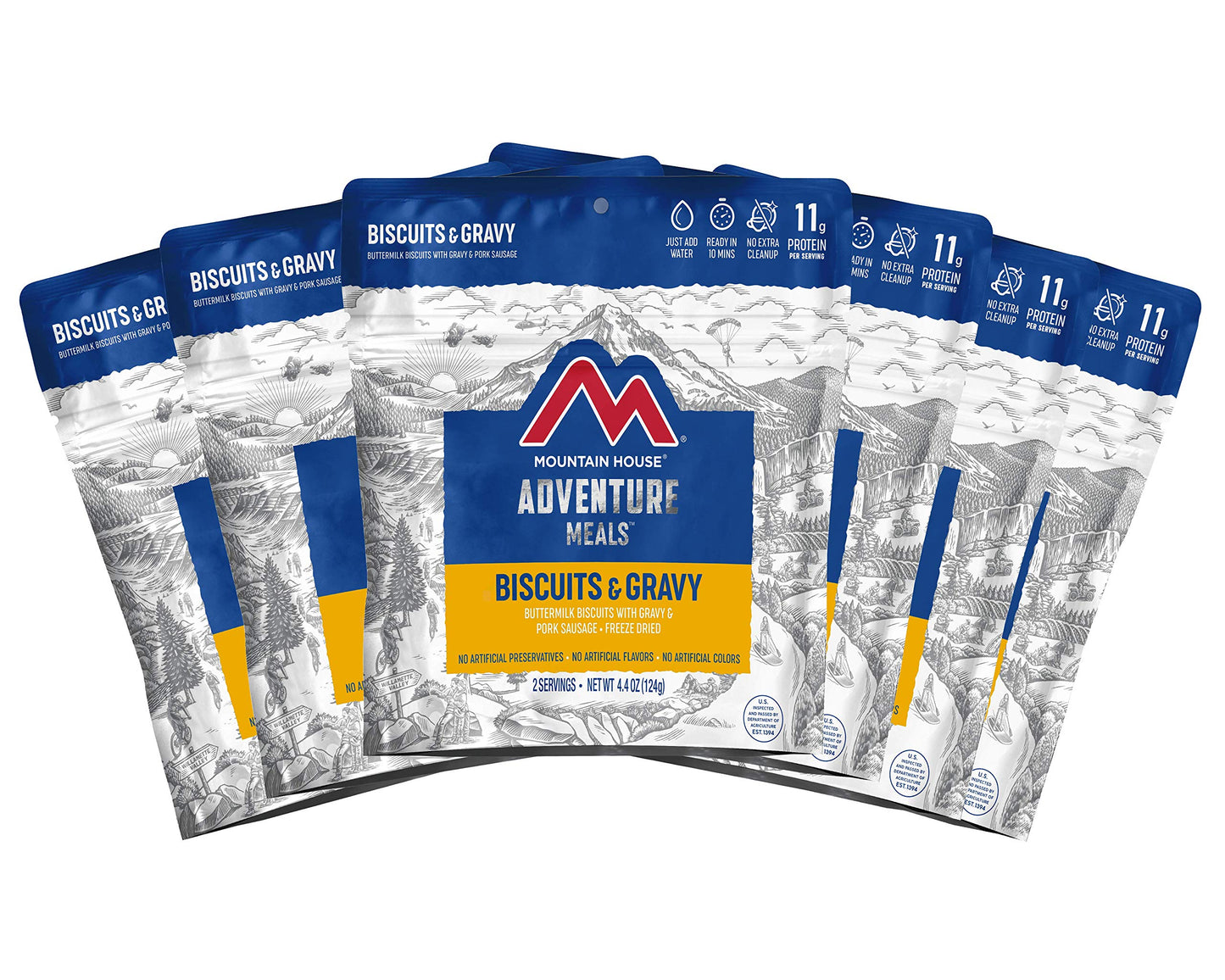 Mountain House Biscuits & Gravy and Granola with Milk & Blueberries Freeze Dried Backpacking & Camping Food Bundle (6-Pack)