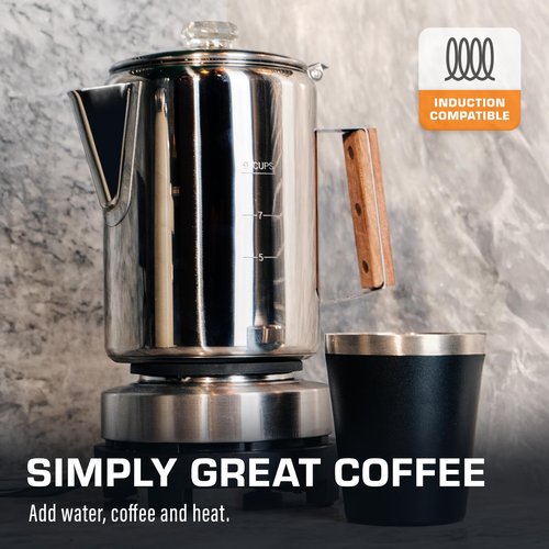 COLETTI Bozeman Induction Coffee Maker — Percolator Coffee Pot, Coffee Percolator – Brews 3 Kinds of Ways: Fire, Stovetop, & Induction [9 cup, Induction]