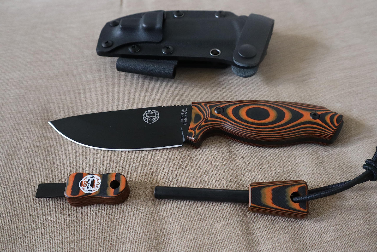Holtzman's Gorilla Survival Bloodline Full Tang Fixed Blade Survival Knife with Kydex Sheath (Orange) - Durable 1095 High Carbon Steel
