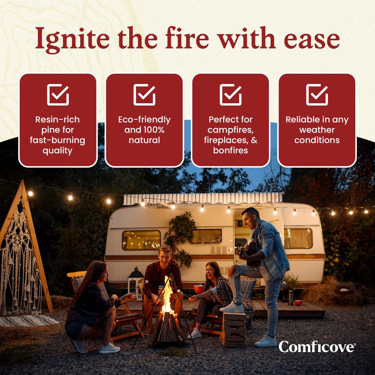 Fatwood Fire Starter Sticks 10 lbs | Premium Resin-Rich Pine Firewood | Fire Stick Ideal for Campfires, Fireplaces, Bonfires | Easy Fire Start with 2 Sticks | Camping Essentials | Comficove