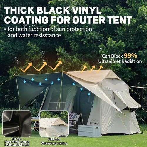 ONTYZZ 3-5 Person Waterproof Camping Tent Large Cabin Tent Big Family Tent with Projector Black Oxford for Hiking Traveling Camping