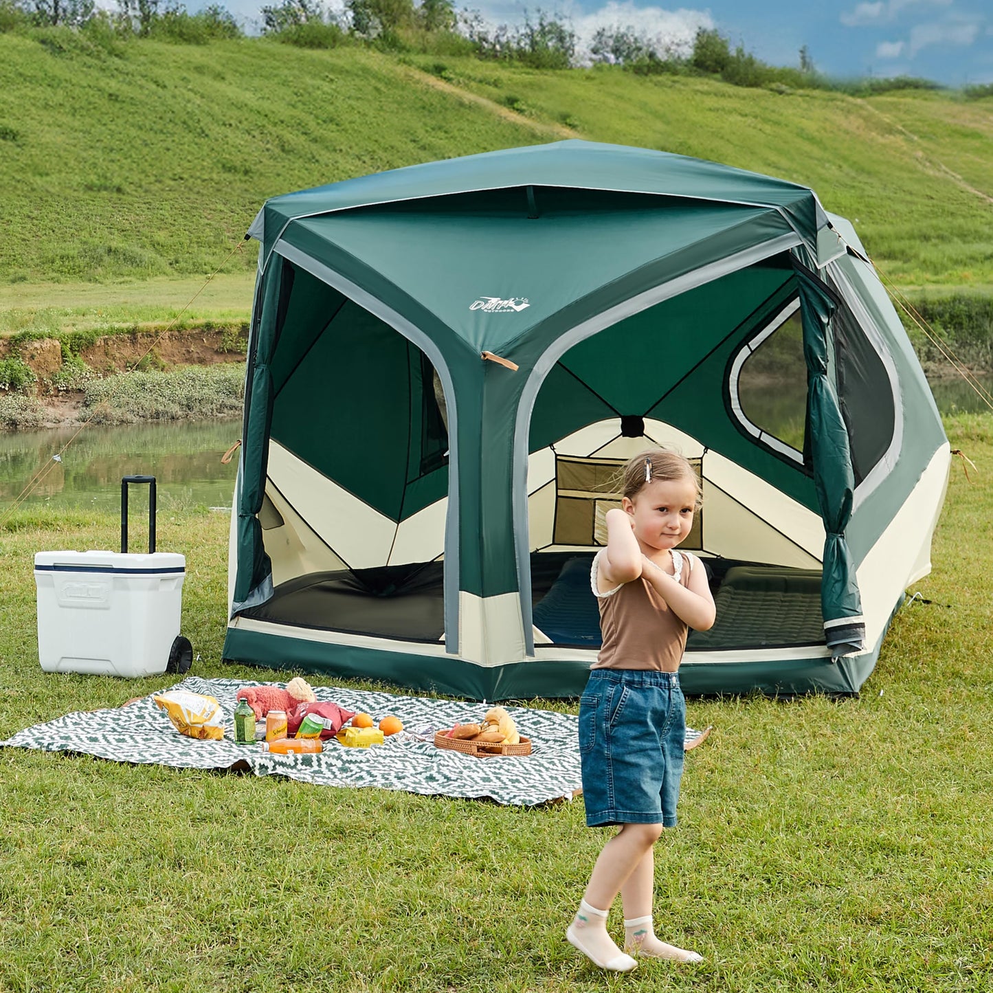 4 Person Instant Pop up Tent, Easy 60 Second Setup Family Tents for Camping, Camping Hub Tent, 2 D-Shaped Doors & 4 Mesh Windows, Spacious Interior, Upgraded Ventilation
